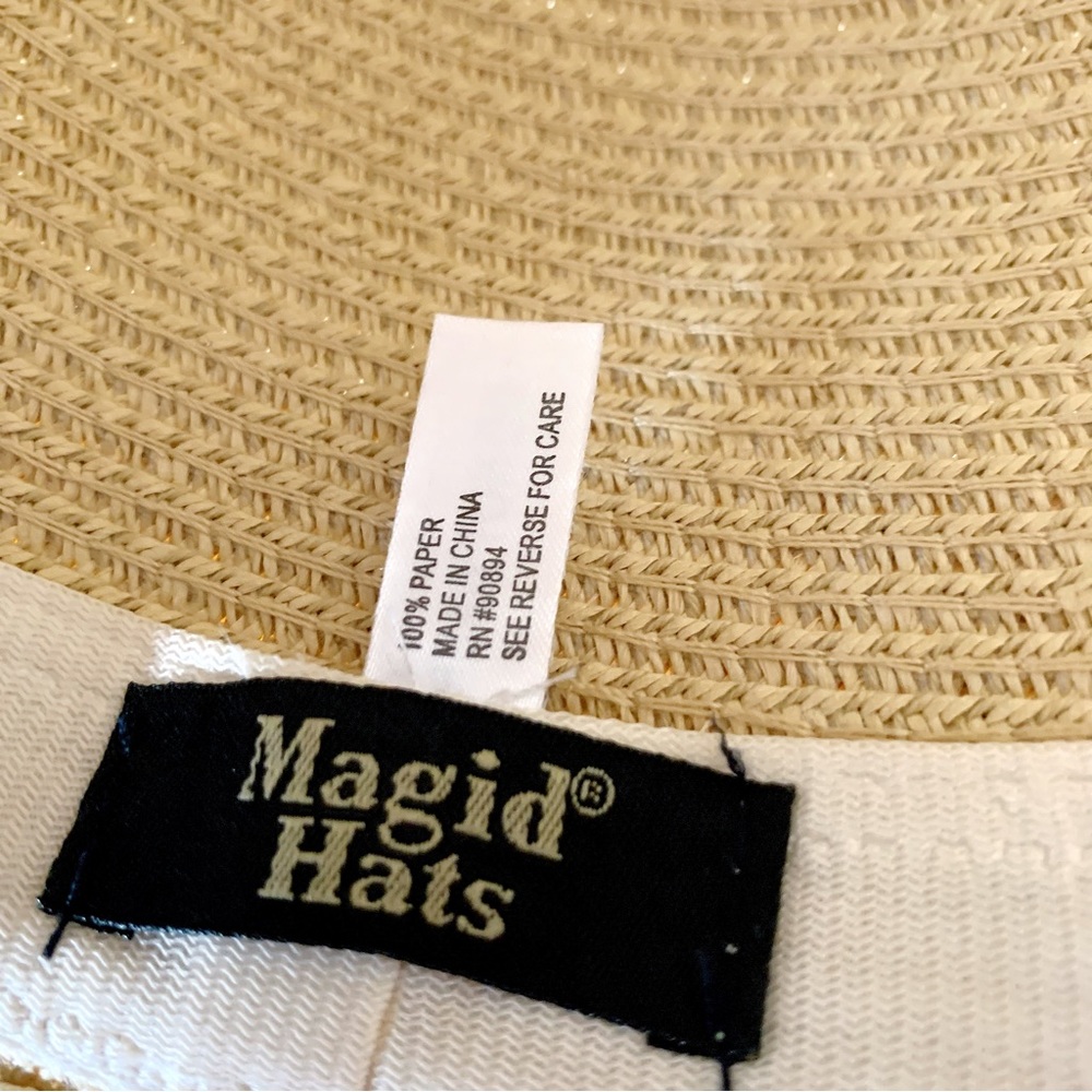 👒 MAGID Floppy Handmade Faux Flower Wide Brim Woven Paper Straw Hat - Picture 7 of 9